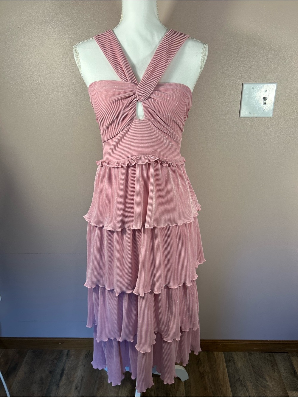 SAYLOR Blush Pink Knotted Tiered Maxi Dress